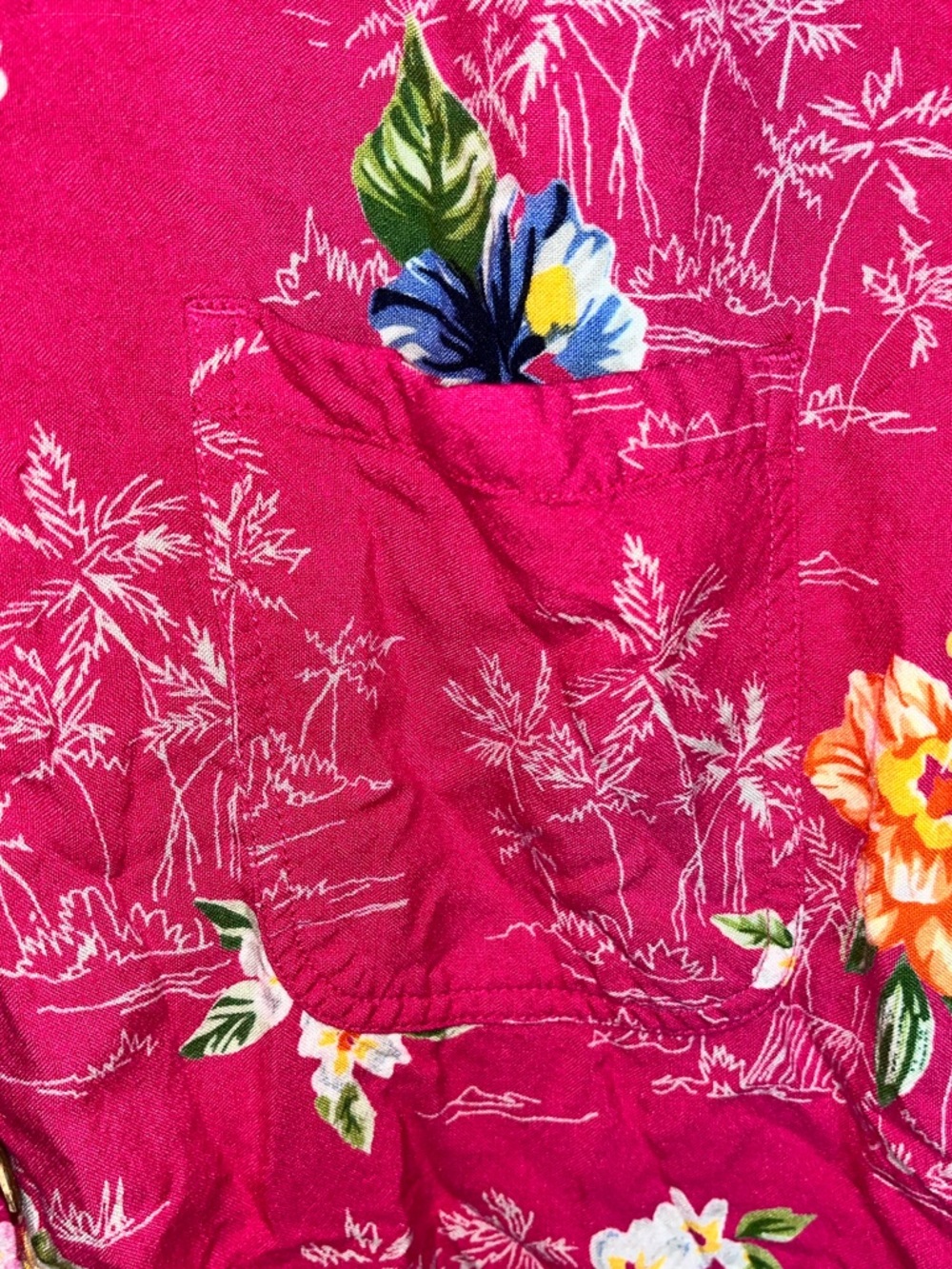 Vintage Bright Pink Hawaiian Floral Button-Up Shirt - Picture 3 of 6